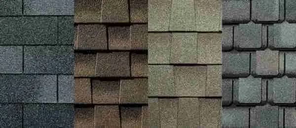Four swatches of architectural shingles in different colors