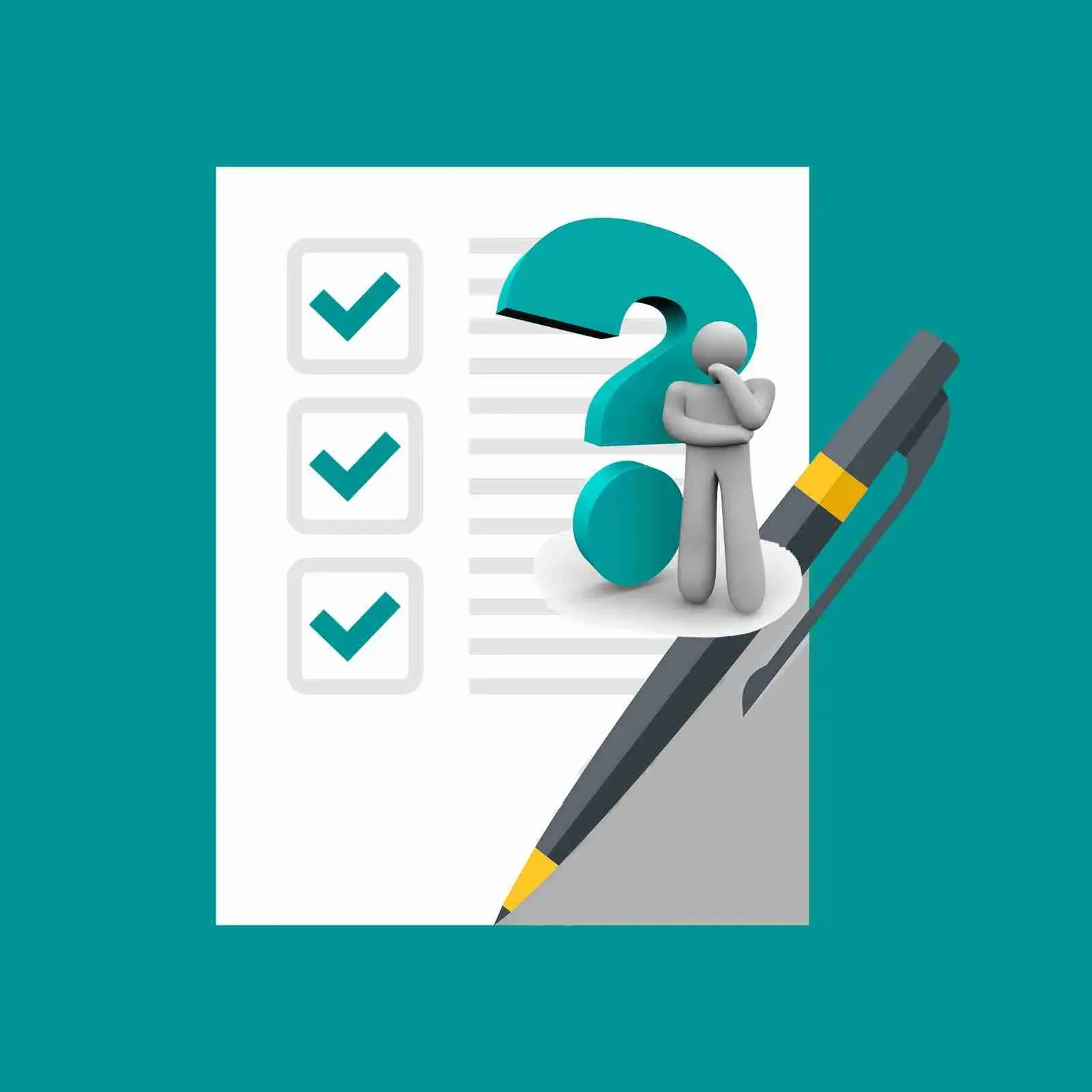 Illustration of a checklist with a figure and a question mark