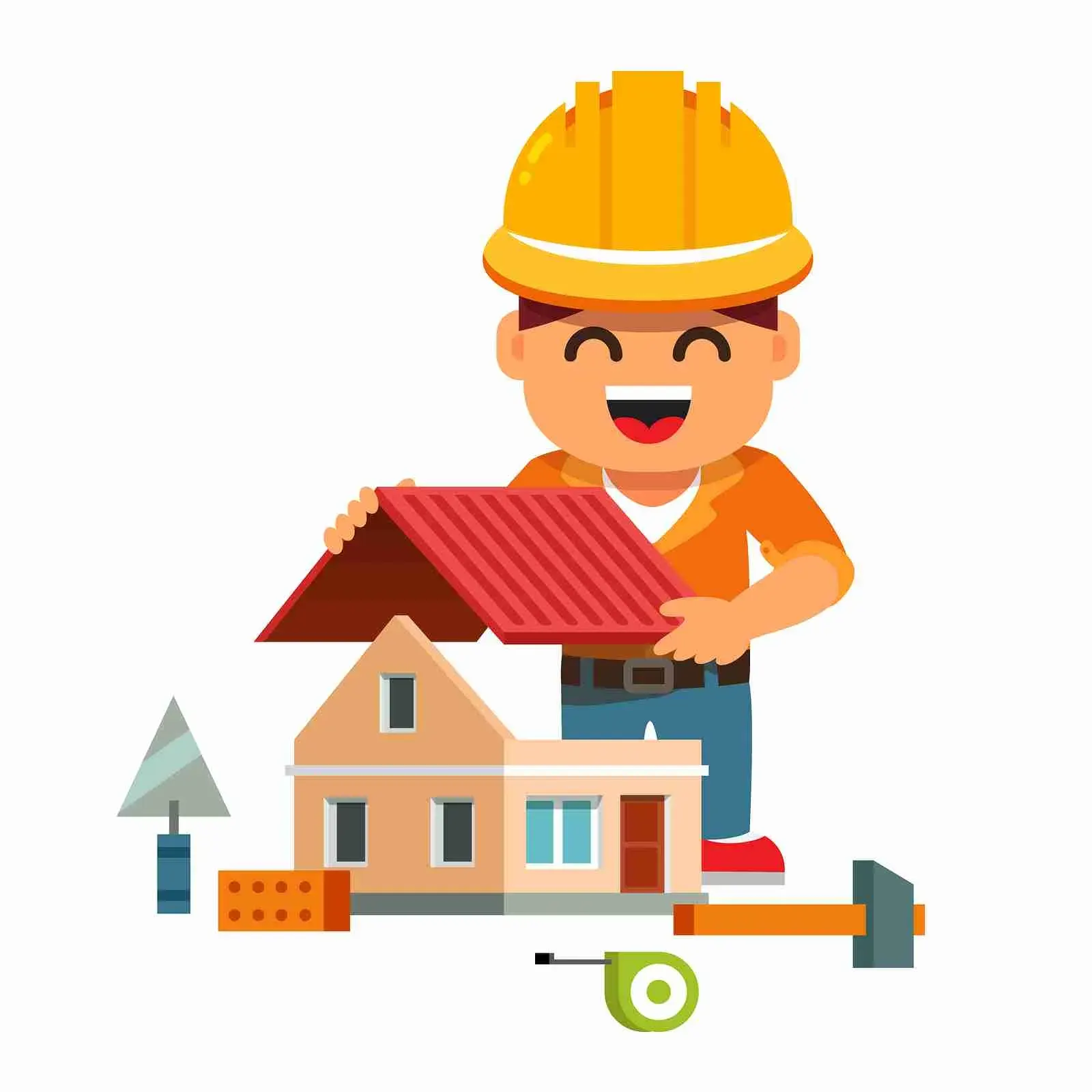 Cartoon roofer holding a model house