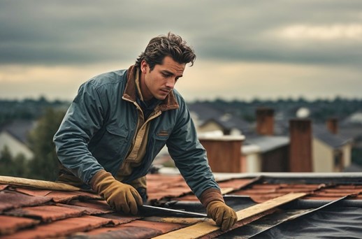 A roofer in Nashville repairing a damaged roof